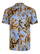 Topman Mens Blue Premium Paisley Print Short Sleeve Shirt