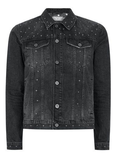 Topman Mens Black Studded Denim Jacket