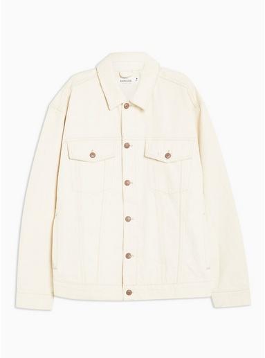 Topman Mens Cream Off White Denim Jacket With Embroidery