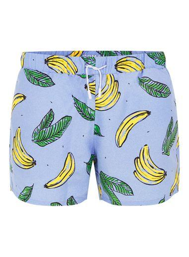 Topman Mens Blue Banana Print Swim Shorts