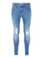 Topman Mens Blue Wash Ripped Spray On Jeans