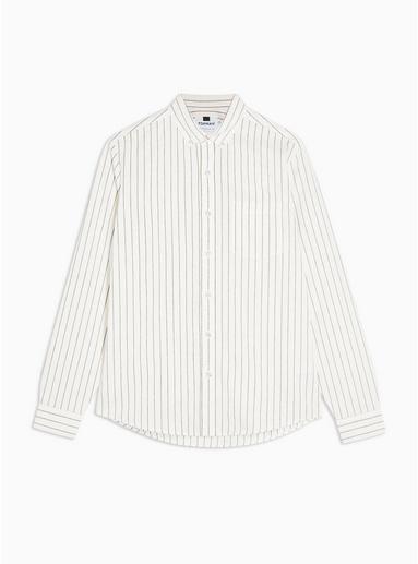 Topman Mens Ecru And Black Pinstripe Stretch Slim Shirt