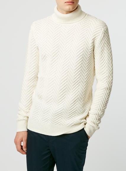 Topman Mens Brown Selected Homme Beige Turtle Neck Sweater