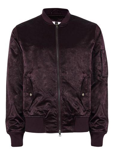 Topman Mens Red Plum Satin Look Bomber Jacket