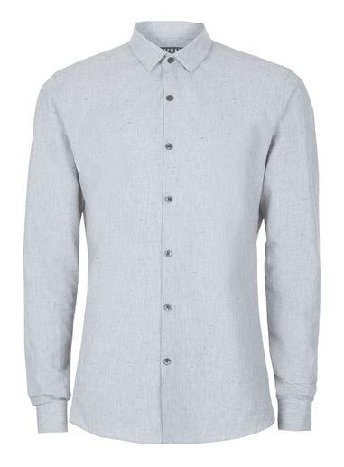 Topman Mens Grey Melange Slim Fit Dress Shirt