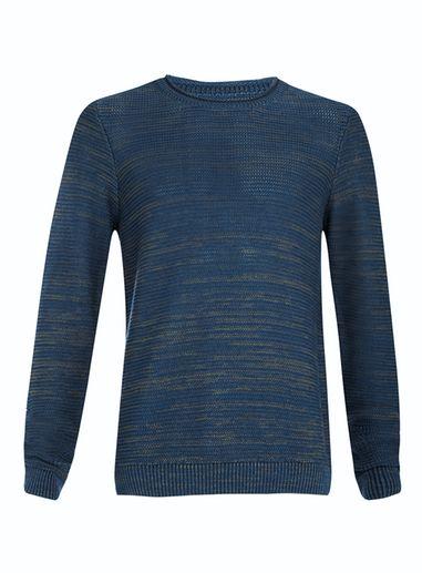 Topman Mens Green Navy Rib Bagel Neck Sweater