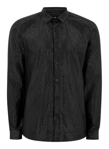 Topman Mens Black And Silver Stripe Lurex Shirt