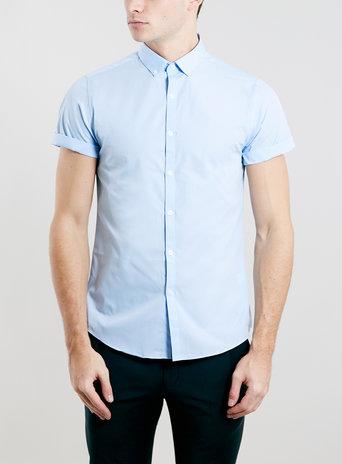 Topman Mens Light Blue Button Down Short Sleeve Smart Shirt