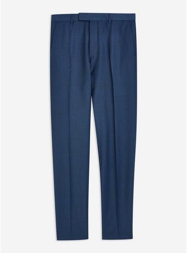 Topman Mens Navy Skinny Fit Premium Check Suit Trousers