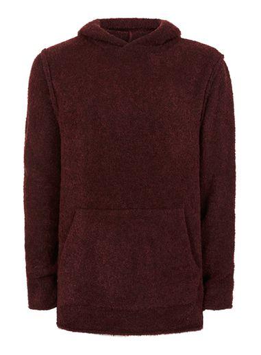Topman Mens Burgundy Boucle Textured Slim Fit Hoodie