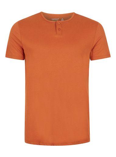 Topman Mens Orange Grandad Collar Muscle Fit T-shirt