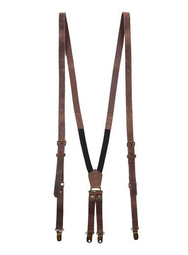 Topman Mens Chocolate Brown Distressed Leather Suspenders
