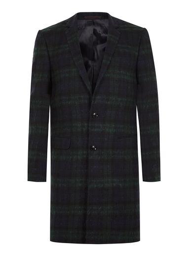 Topman Mens Locharron X Topman Black Watch Check Overcoat