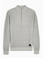 Topman Mens Grey Gray Plaited Half Zip Sweater