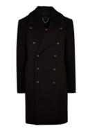 Topman Mens Black Wool Blend Overcoat With Borg Collar