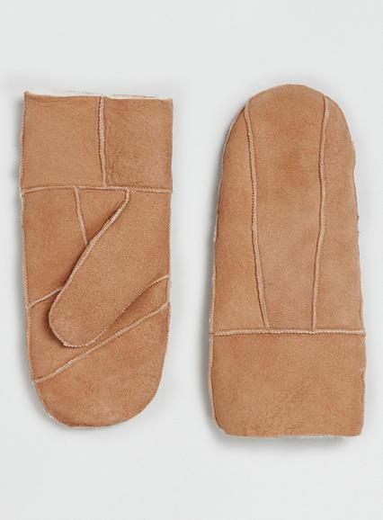 Topman Mens Brown Tan Sheepskin Mittens