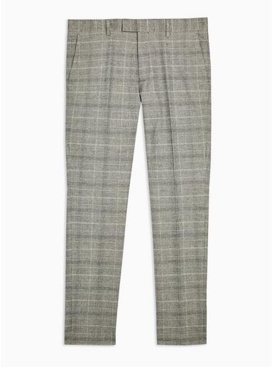 Topman Mens Grey Gray Check Skinny Fit Suit Pant