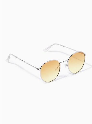 Topman Mens Silver And Yellow Round Sunglasses