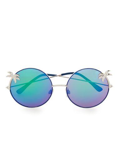 Topman Mens Round Blue Revo Palm Tree Sunglasses