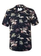 Topman Mens Black Animal Print Revere Collar Casual Shirt