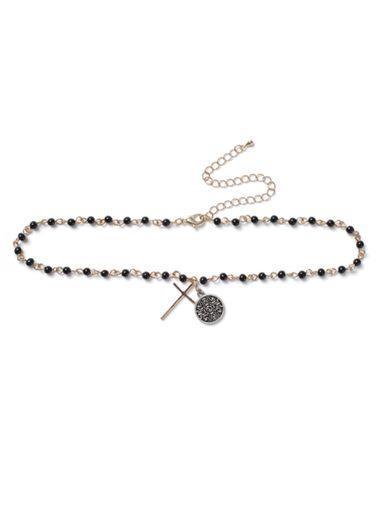 Topman Mens Gold Look And Black Beaded Cross Choker*