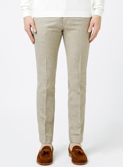 Topman Mens Brown Stone Herringbone Skinny Fit Suit Pants