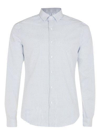 Topman Mens White Blue Geo Print Long Sleeve Shirt