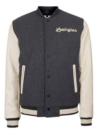 Topman Mens Grey Charcoal Wool Blend Varsity Jacket