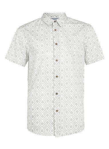Topman Mens Grey Globe Black And Off White Geo Print Short Sleeve Shirt*