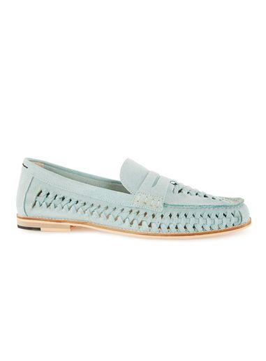 Topman Mens Pale Blue Suede Woven Loafers