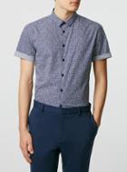 Topman Mens Blue Mini Floral Print Short Sleeve Dress Shirt