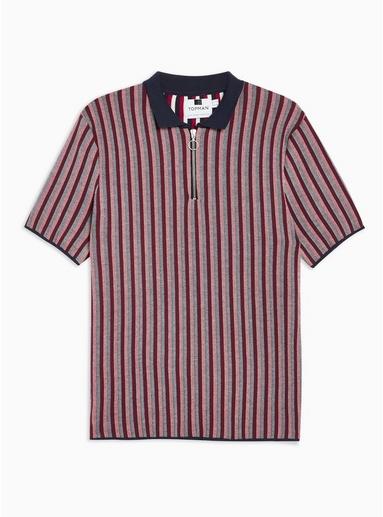 Topman Mens Multi Stripe Zip Knitted Polo