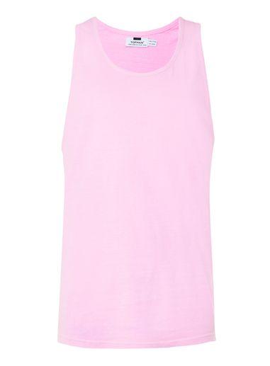 Topman Mens Pink Acid Wash Locals Print Tank Top