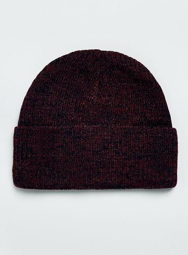 Topman Mens Red Burgundy And Black Mini Ribbed Beanie