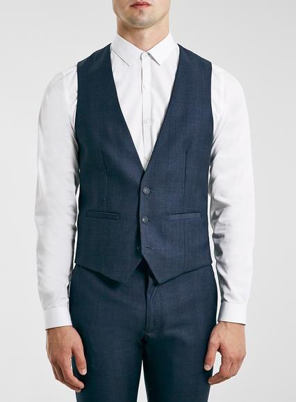 Topman Mens Blue Navy Subtle Check Suit Vest