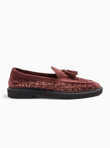 Topman Mens Red Burgundy Suede 'kuta' Weave Loafers