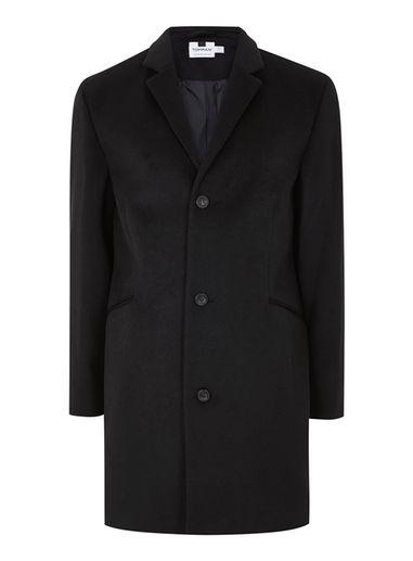 Topman Mens Black Overcoat Containing Wool
