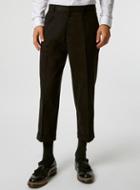 Topman Mens Black Cotton Twill Wide Leg Cropped Pants With Turn Up