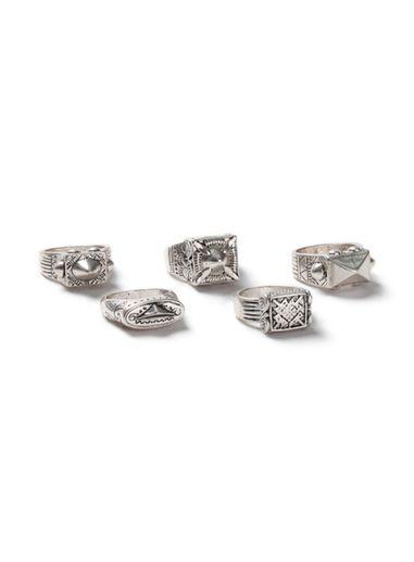 Topman Mens Silver Look Chunky Engraved Rings 5 Pack*