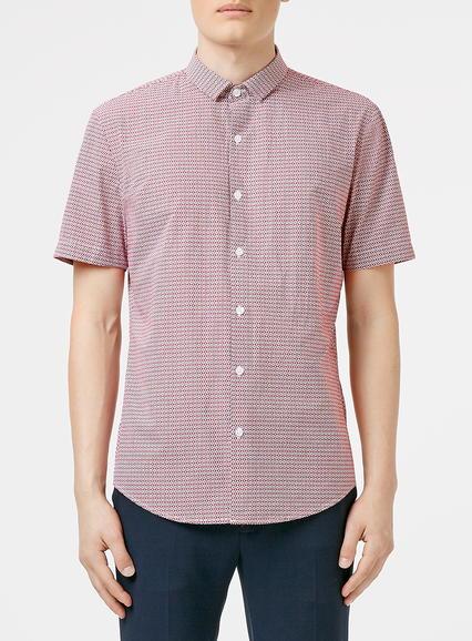 Topman Mens Black Red Geometric Short Sleeve Casual Shirt