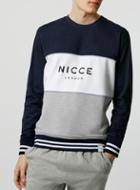 Topman Mens Blue Nicce Navy Panel Knit Sweater