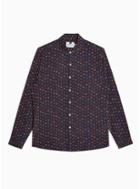 Topman Mens Orange Navy Geometric Print Slim Shirt