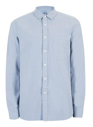 Topman Mens Blue Crepe Textured Casual Shirt