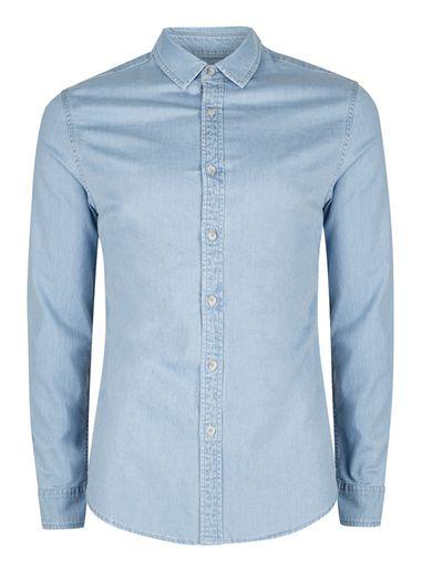 Topman Mens Blue Bleached Muscle Fit Denim Shirt