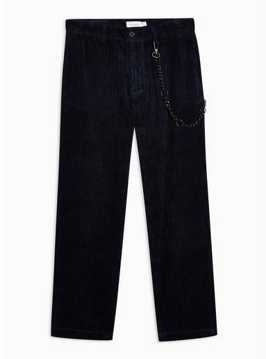 Topman Mens Navy Wide Leg Corduroy Pants