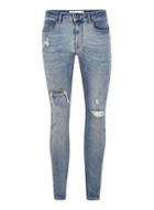 Topman Mens Blue Light Wash Ripped Spray On Jeans