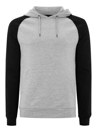 Topman Mens Grey And Black Raglan Muscle Hoodie