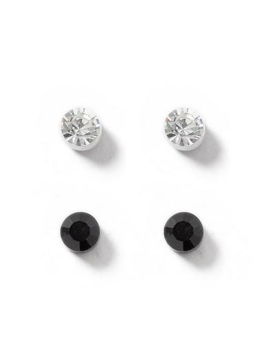 Topman Mens Silver Black And Crystal Stone Stud Earrings 2 Pack