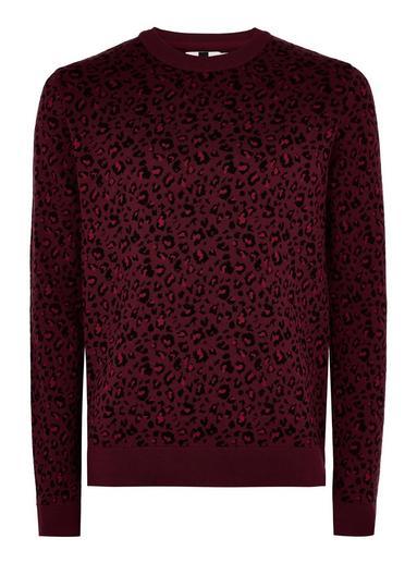Topman Mens Red Leopard Print Jumper