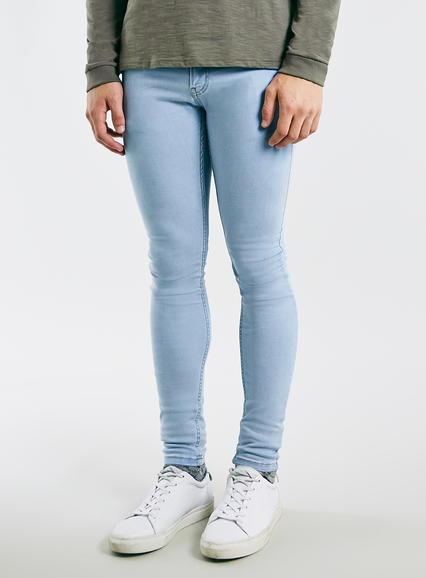 Topman Mens Blue Bleach Wash Super Spray On Jeans